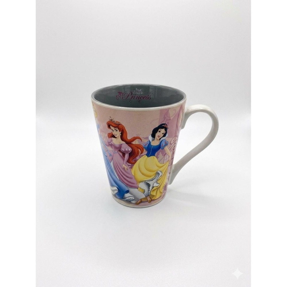 Disney Princess Ceramic Coffee Mug Pink Gray Ariel Belle Snow White Cinderella